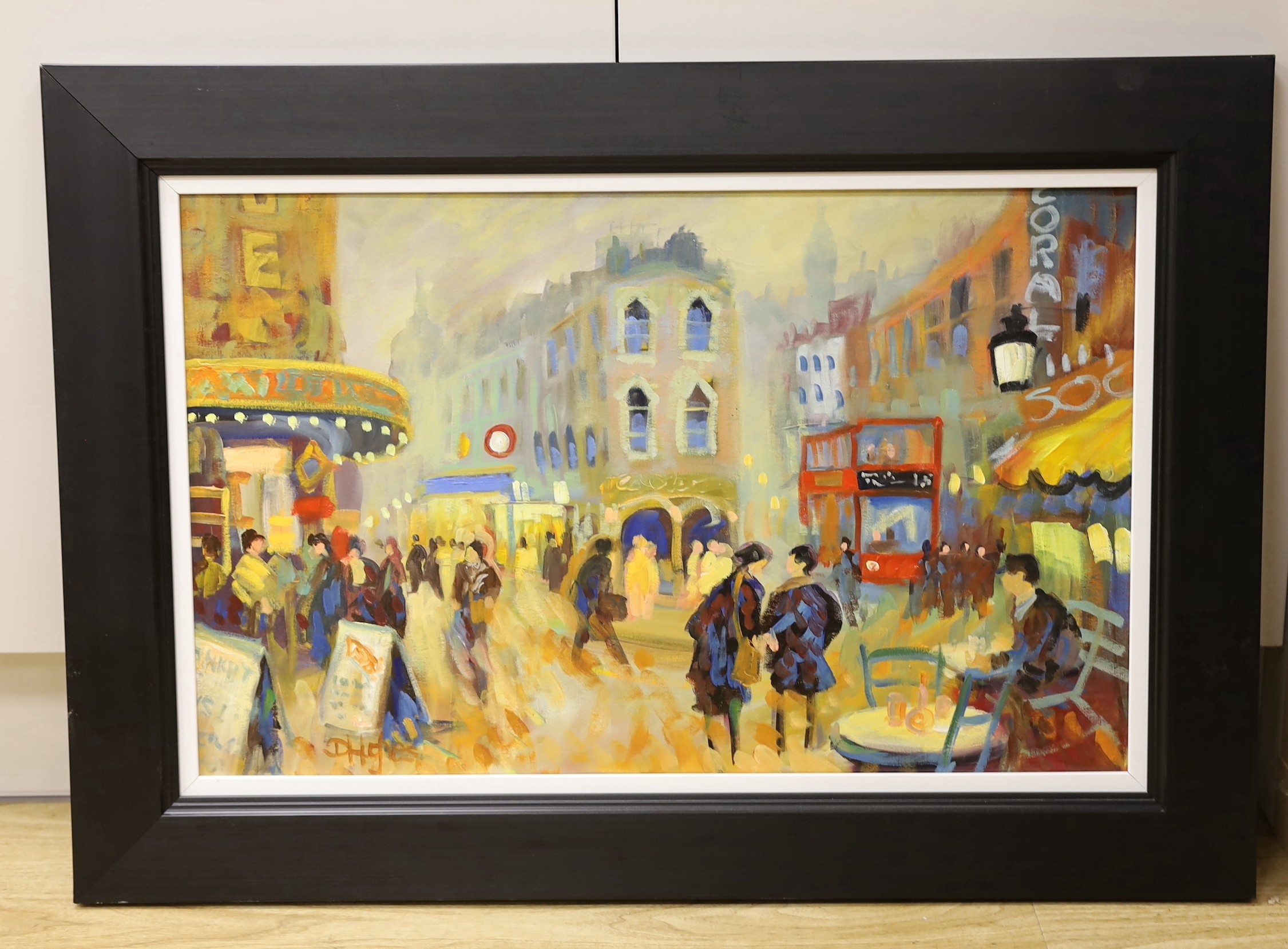 D. Hughes (contemporary), oil on canvas, London street scene, signed, 42 x 68cm